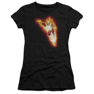 Justice League Firestorm Blaze Junior Sheer Cap Sleeve Womens T Shirt Black