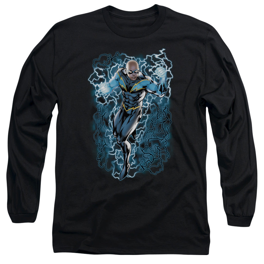 Justice League Black Lightning Bolts Mens Long Sleeve Shirt Black