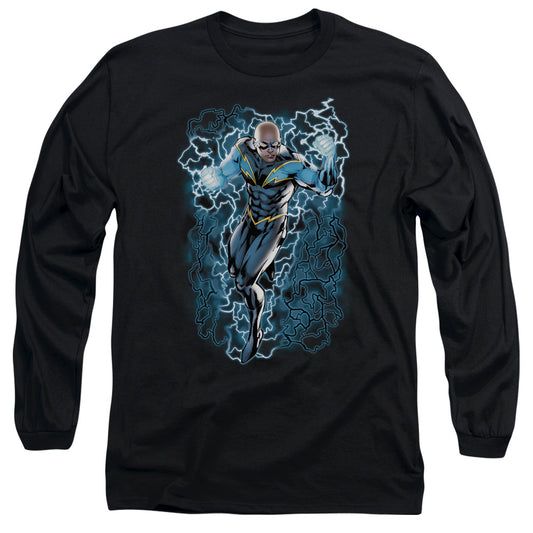 Justice League Black Lightning Bolts Mens Long Sleeve Shirt Black
