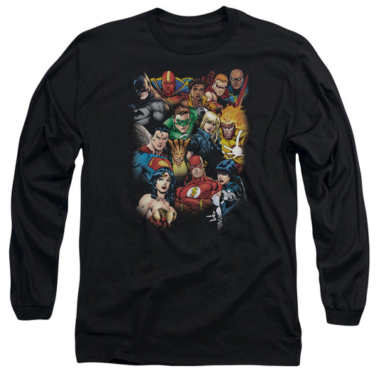Justice League the Leagues All Here Mens Long Sleeve Shirt Black