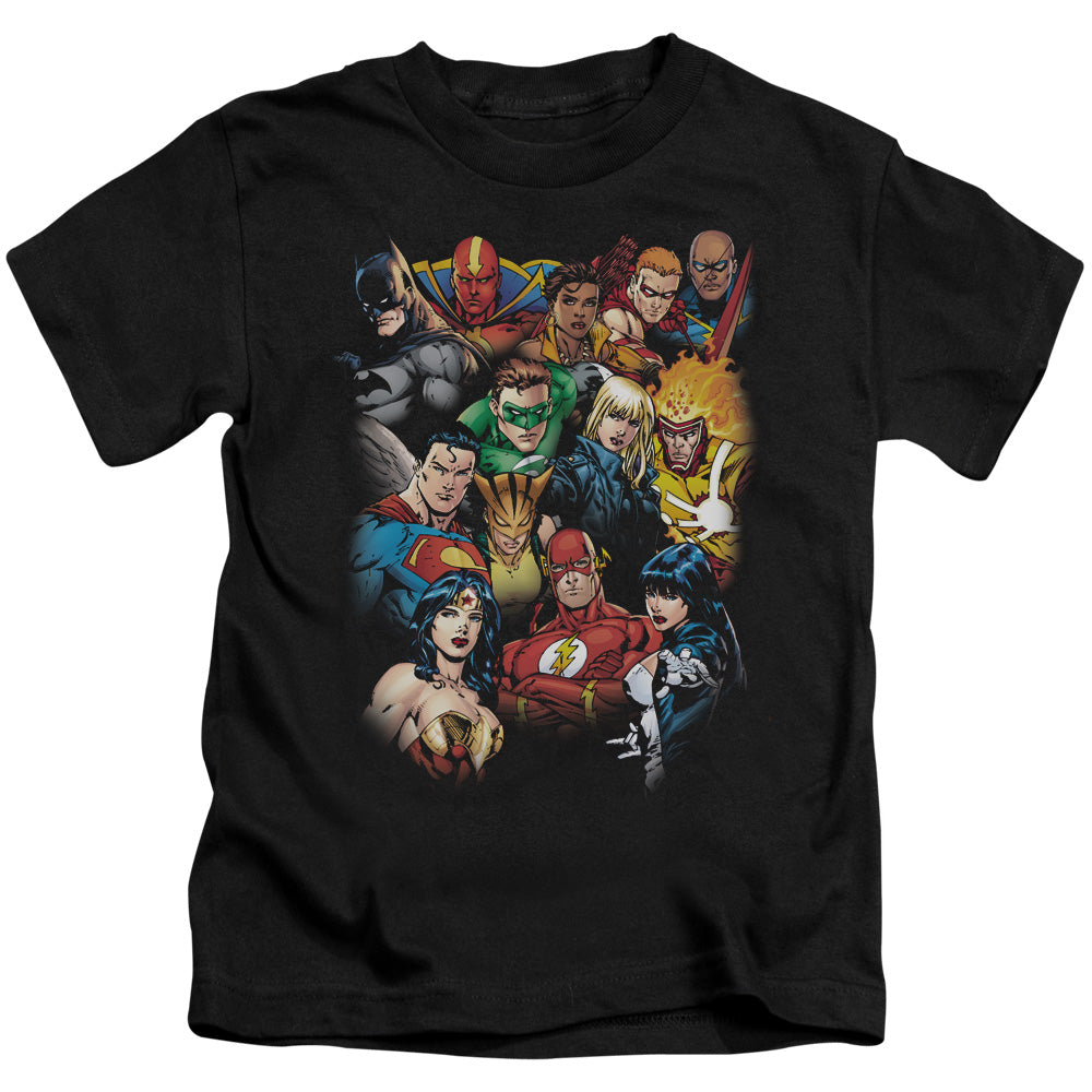 Justice League the Leagues All Here Juvenile Kids Youth T Shirt Black 