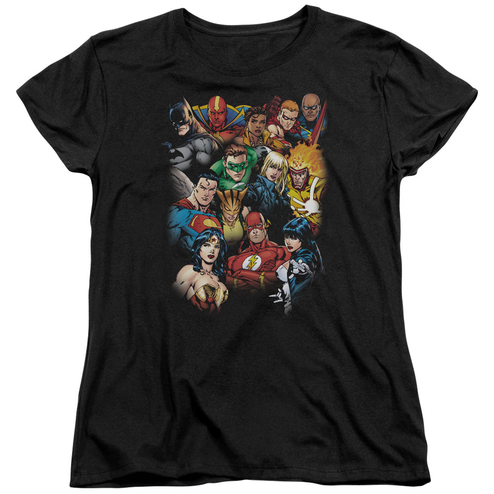 Justice League the Leagues All Here Womens T Shirt Black