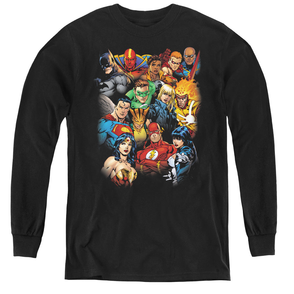 Justice League the Leagues All Here Long Sleeve Kids Youth T Shirt Black