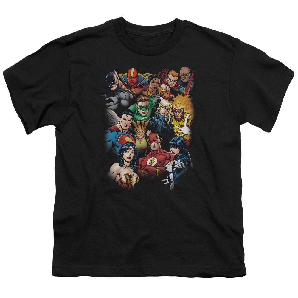 Justice League the Leagues All Here Kids Youth T Shirt Black
