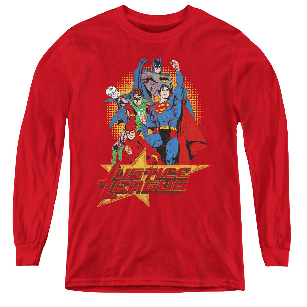 Justice League Raise Your Fist Long Sleeve Kids Youth T Shirt Red