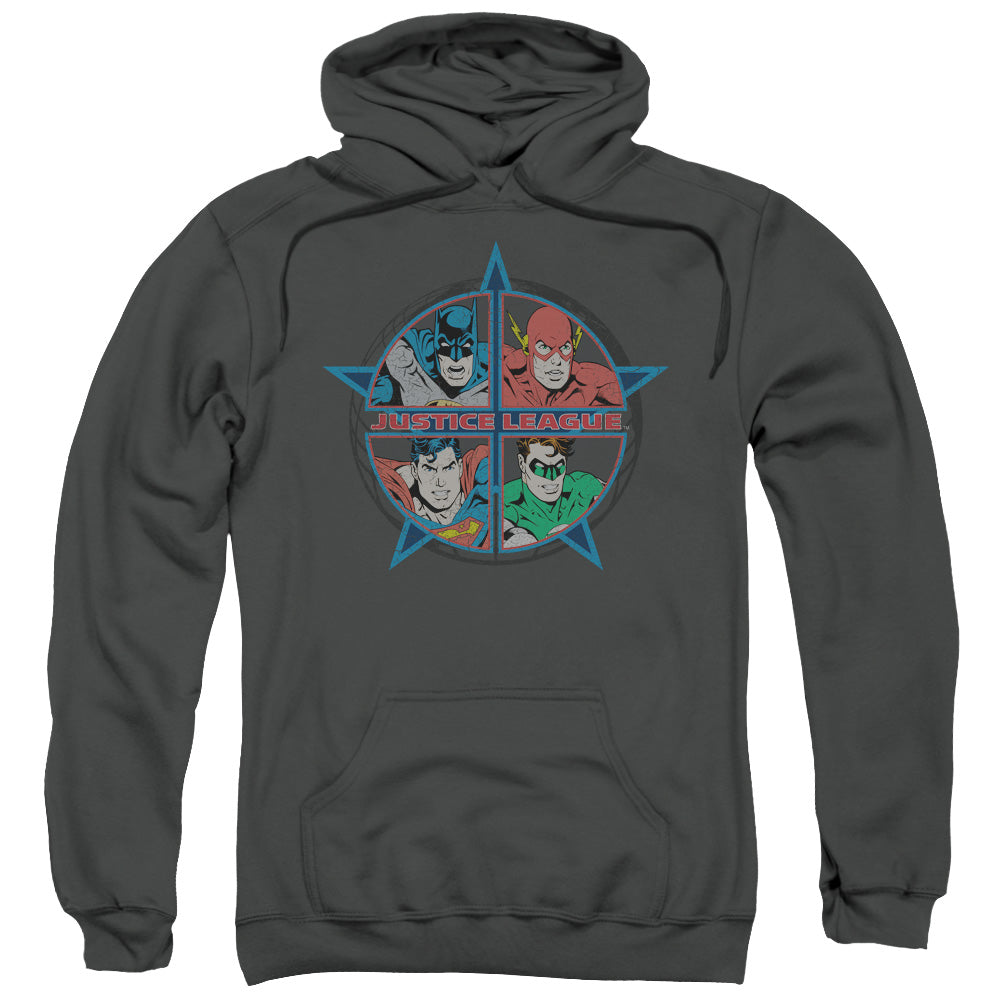 Justice League Four Heroes Mens Hoodie Charcoal