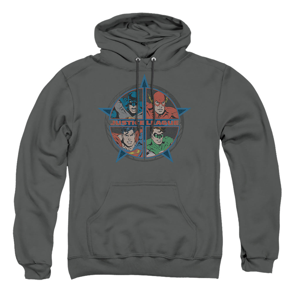 Justice League Of America Four Heroes Mens Hoodie Charcoal Officially Licensed
