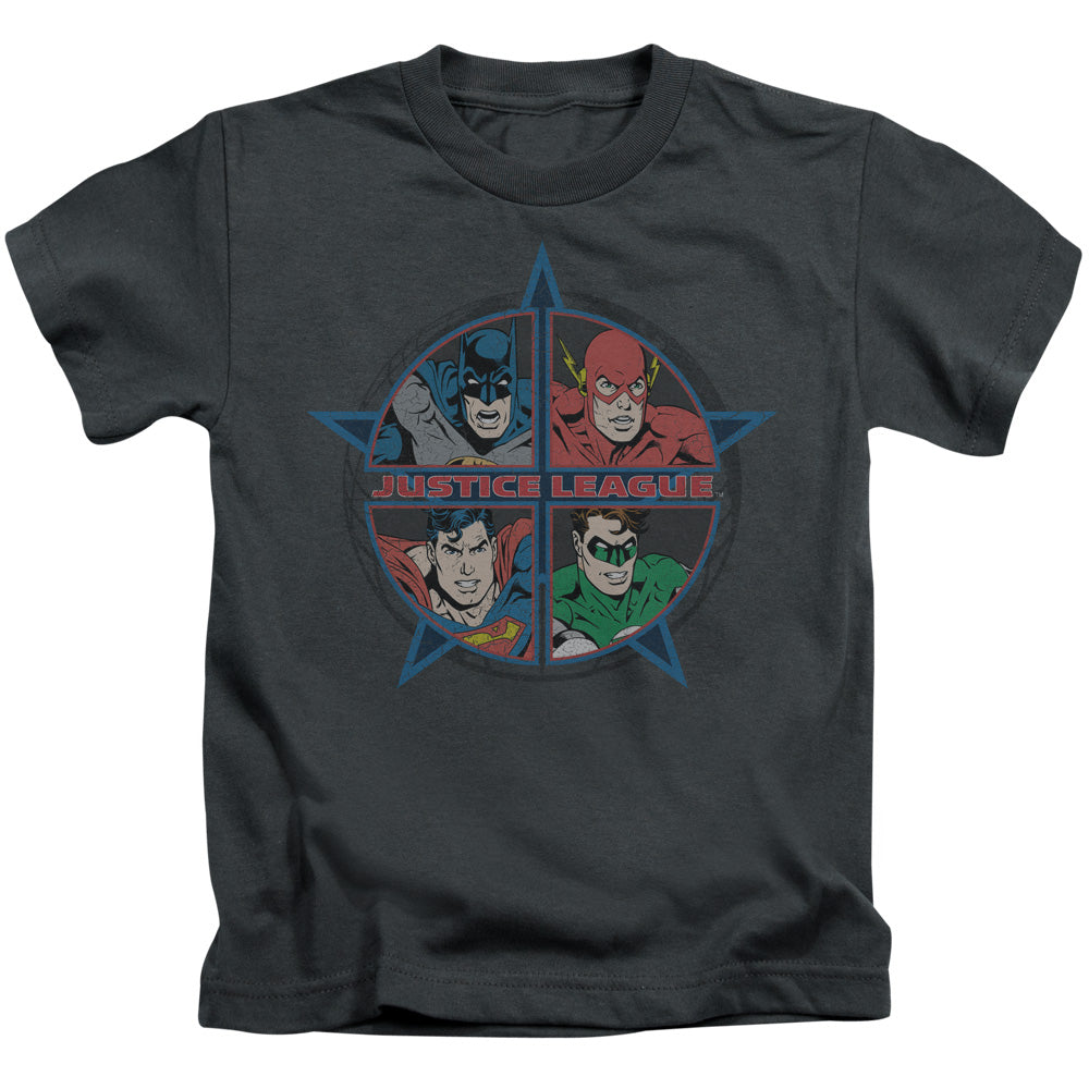 Justice League Four Heroes Juvenile Kids Youth T Shirt Charcoal 