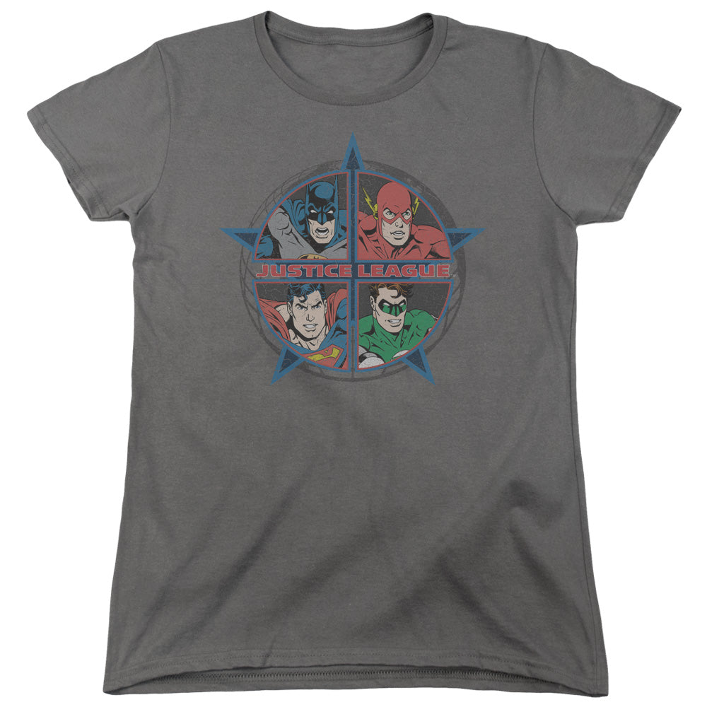 Justice League Four Heroes Womens T Shirt Charcoal