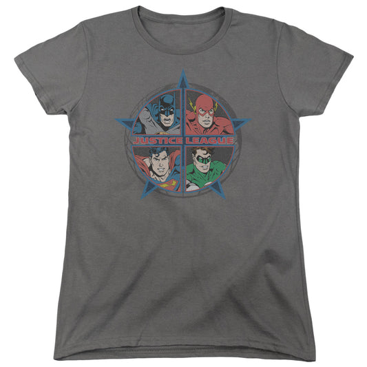Justice League Four Heroes Womens T Shirt Charcoal