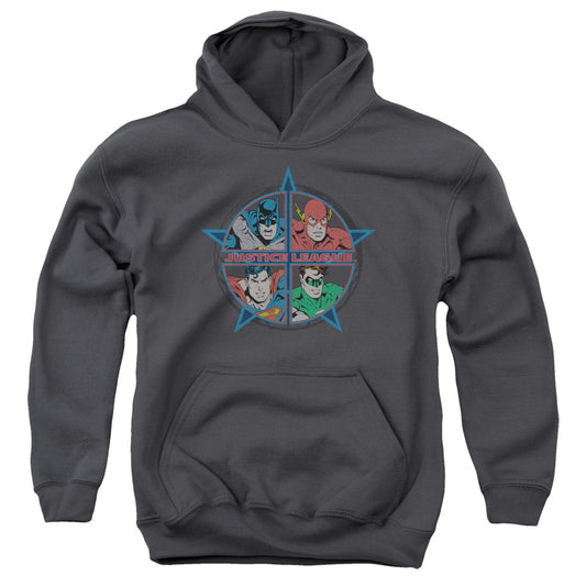Justice League Four Heroes Kids Youth Hoodie Charcoal