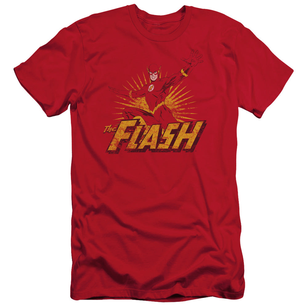 Justice League Flash Rough Distress Slim Fit Mens T Shirt Red