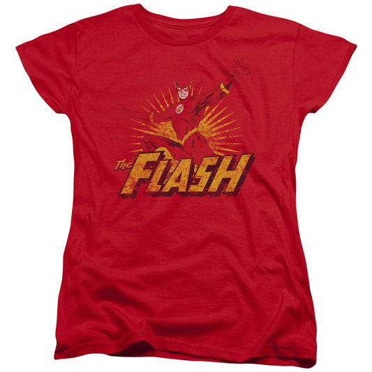 Justice League Flash Rough Distress Womens T Shirt Red