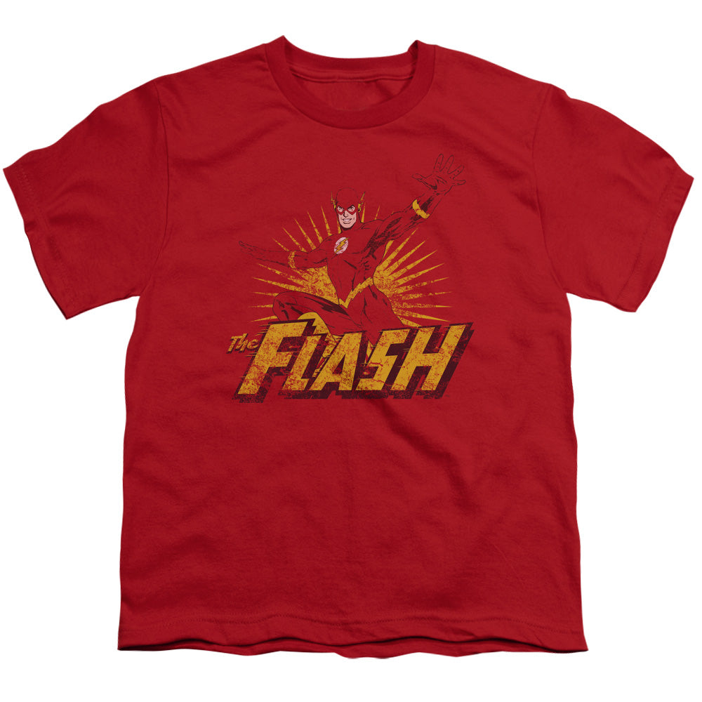 Justice League Flash Rough Distress Kids Youth T Shirt Red