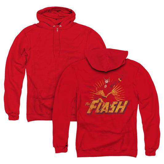 Justice League Flash Rough Distress Back Print Zipper Mens Hoodie Red