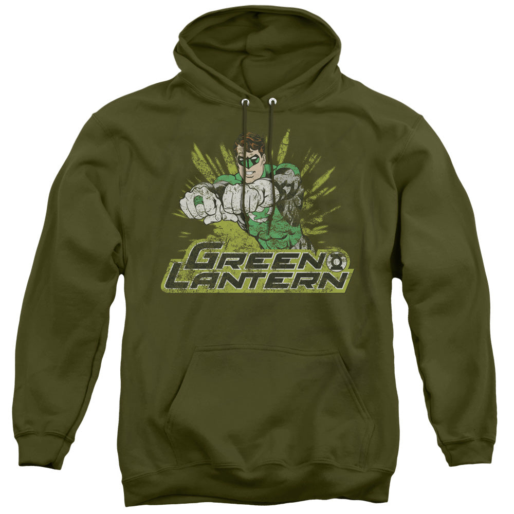 Justice League Gl Rough Distress Mens Hoodie Military Green