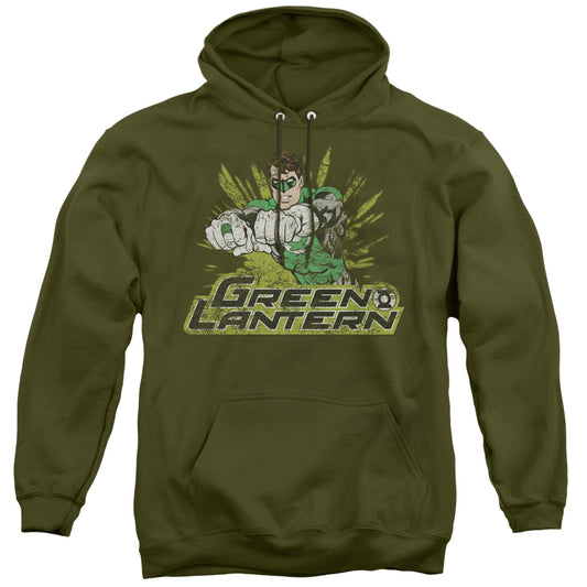Justice League Gl Rough Distress Mens Hoodie Military Green