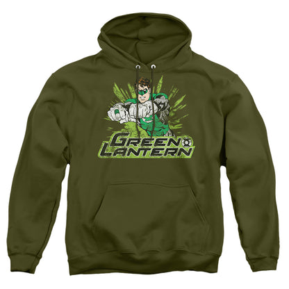 Justice League Of America Gl Rough Distress Mens Hoodie Military Green Officially Licensed