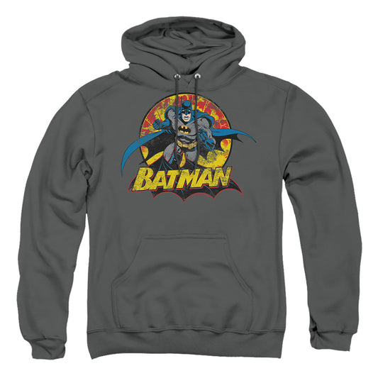 Justice League Of America Batman Rough Distress Mens Hoodie Charcoal Officially Licensed