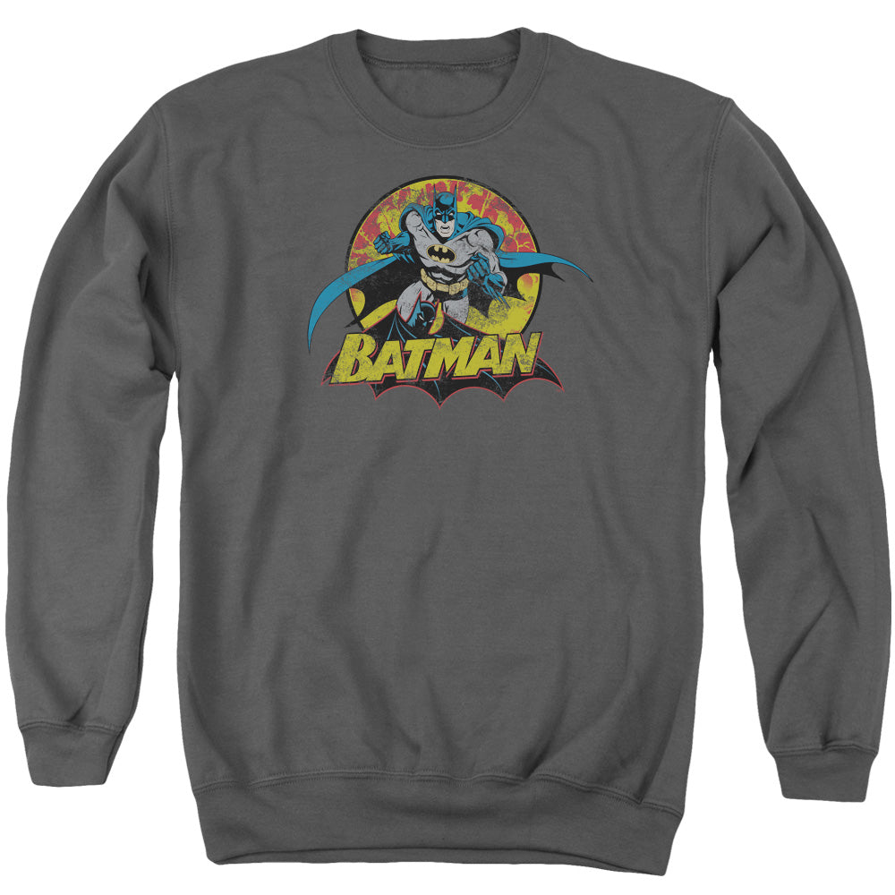 Justice League Batman Rough Distress Mens Crewneck Sweatshirt Charcoal