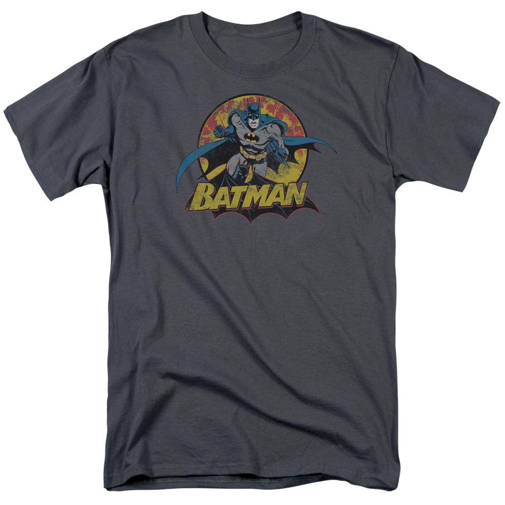 Justice League Batman Rough Distress Mens T Shirt Charcoal