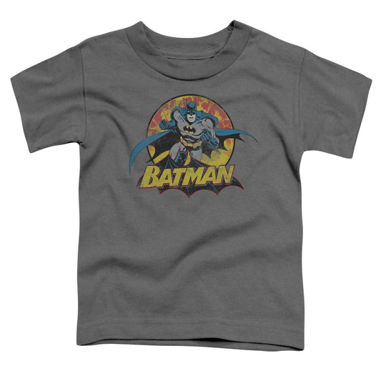 Justice League Batman Rough Distress Toddler Kids Youth T Shirt Charcoal