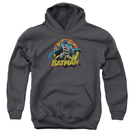 Justice League Batman Rough Distress Kids Youth Hoodie Charcoal