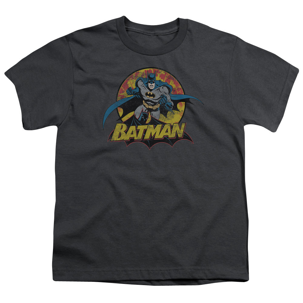 Justice League Batman Rough Distress Kids Youth T Shirt Charcoal