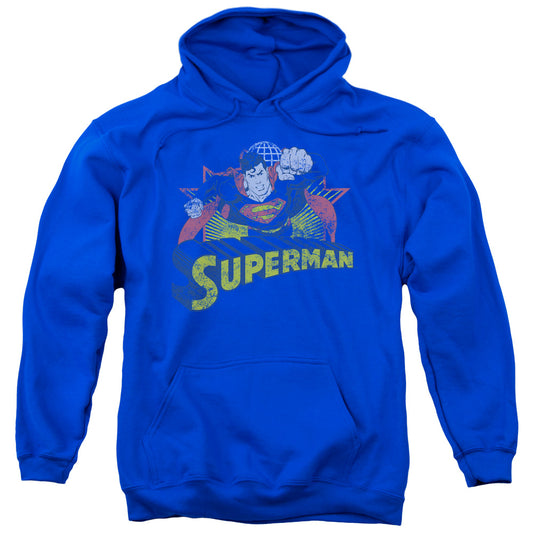 Justice League Superman Rough Distress Mens Hoodie Royal Blue