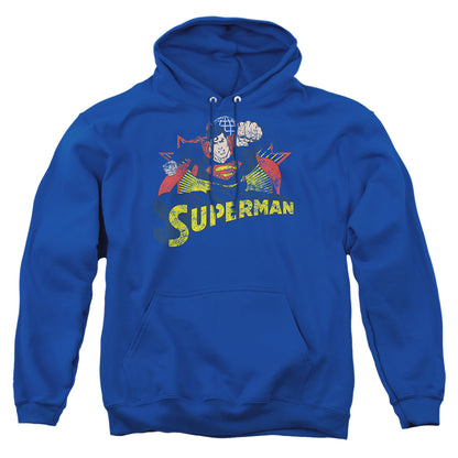 Jla Superman Rough Distress Mens Hoodie Royal Blue