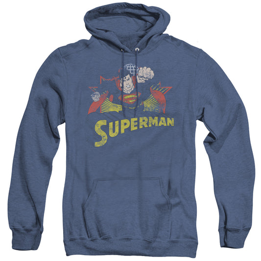 Justice League Superman Rough Distress Heather Mens Hoodie Royal Blue