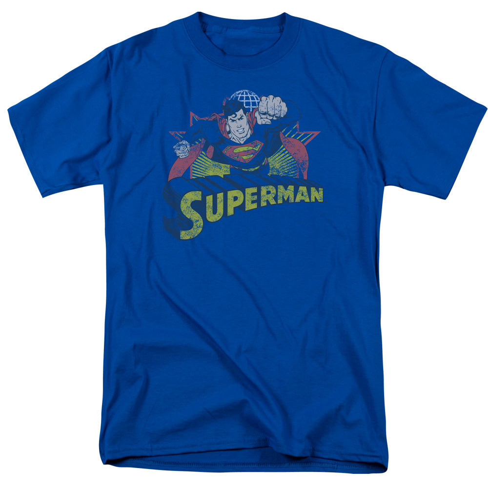 Justice League Superman Rough Distress Mens T Shirt Royal Blue