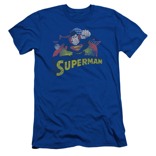 Justice League Superman Rough Distress Slim Fit Mens T Shirt Royal Blue