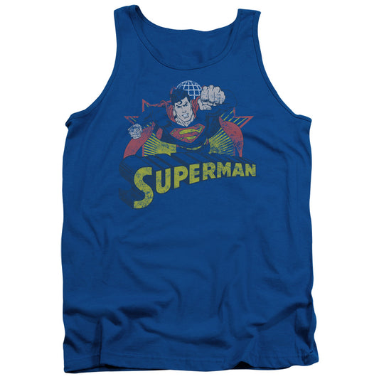 Justice League Superman Rough Distress Mens Tank Top Shirt Royal Blue