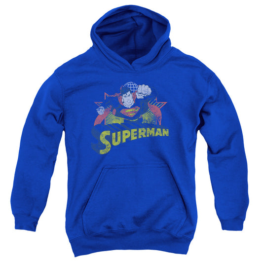 Justice League Superman Rough Distress Kids Youth Hoodie Royal