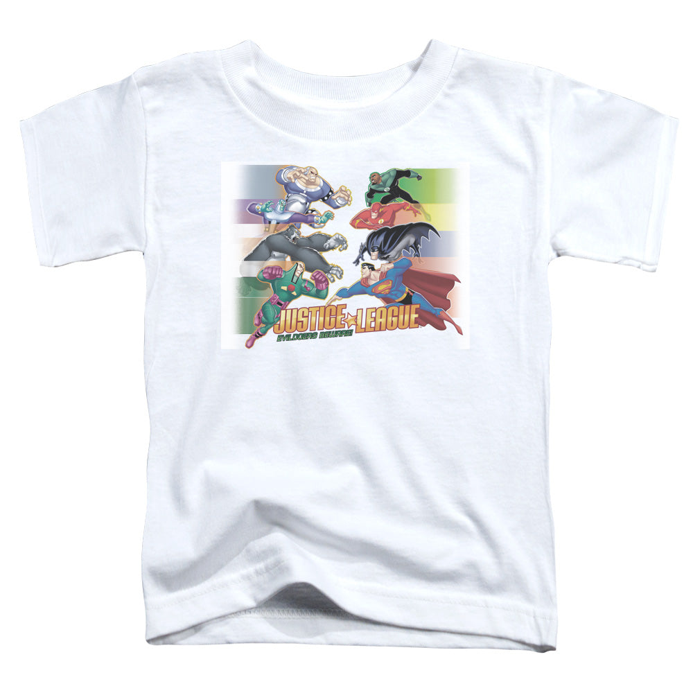 Justice League Evildoers Beware Toddler Kids Youth T Shirt White