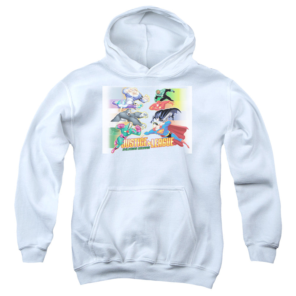 Justice League Evildoers Beware Kids Youth Hoodie White