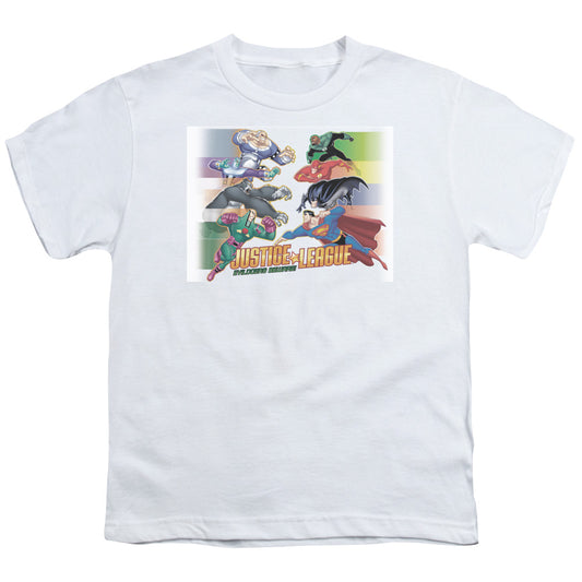 Justice League Evildoers Beware Kids Youth T Shirt White