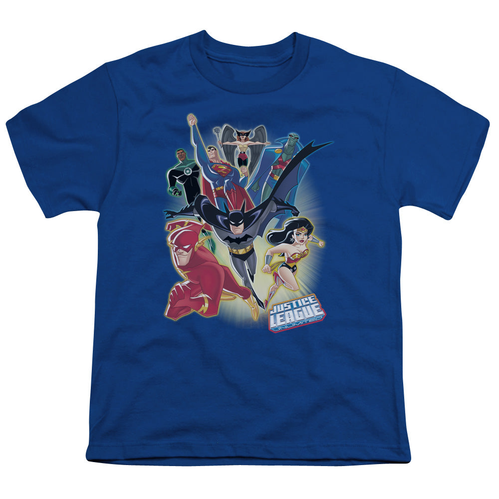 Justice League Unlimited Kids Youth T Shirt Royal Blue