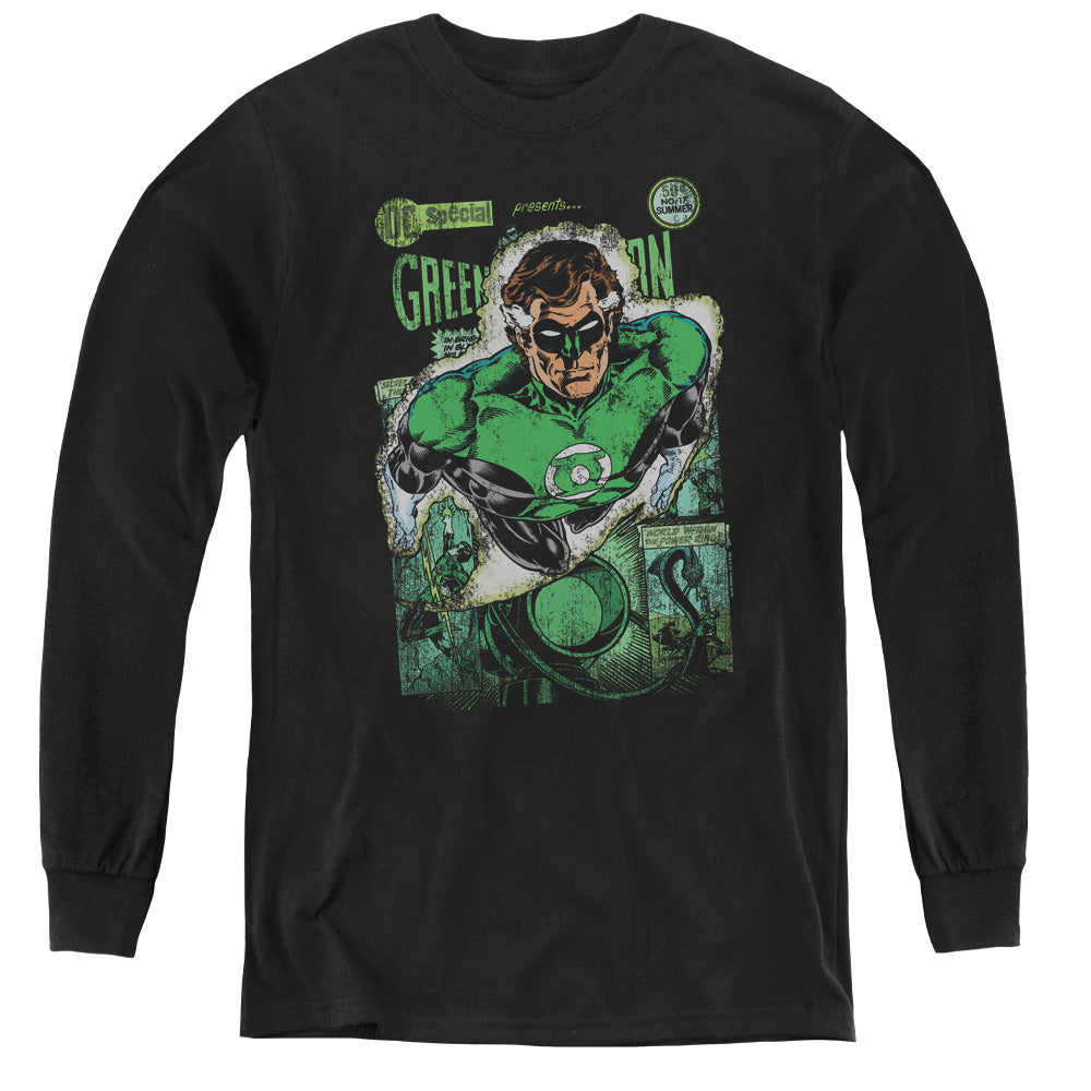 Justice League Green Lantern #1 Distress Long Sleeve Kids Youth T Shirt Black