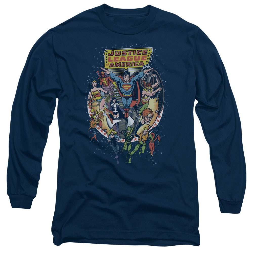 Justice League Star Group Mens Long Sleeve Shirt Navy Blue