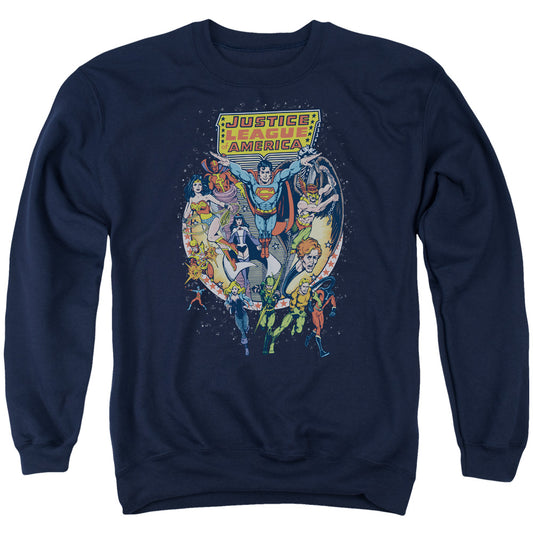 Justice League Star Group Mens Crewneck Sweatshirt Navy Blue