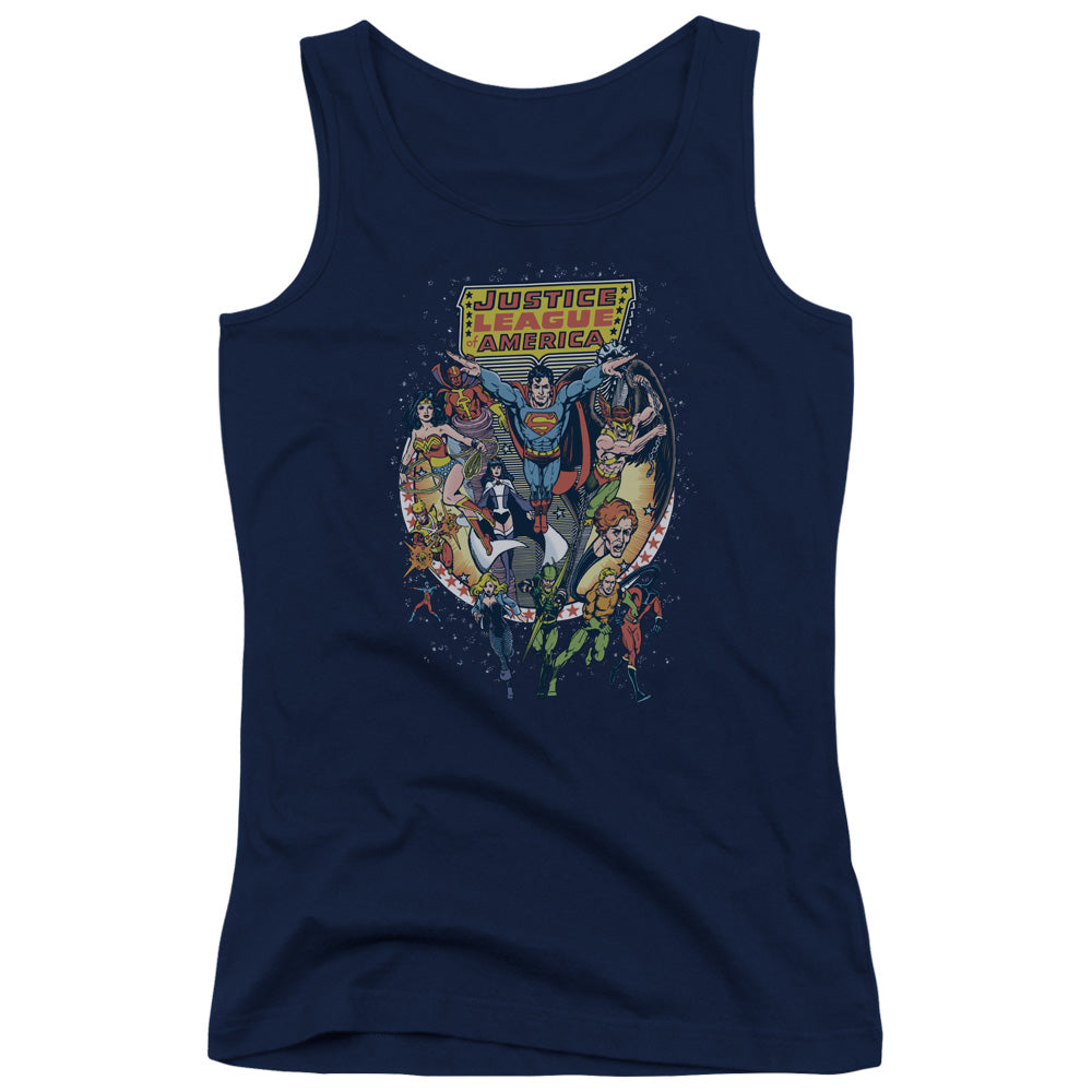 Justice League Star Group Womens Tank Top Shirt Navy Blue