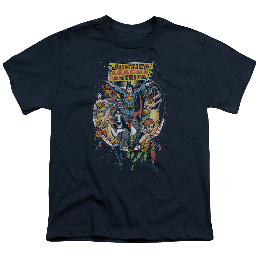 Justice League Star Group Kids Youth T Shirt Navy Blue