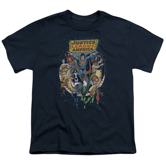 Justice League Star Group Kids Youth T Shirt Navy Blue