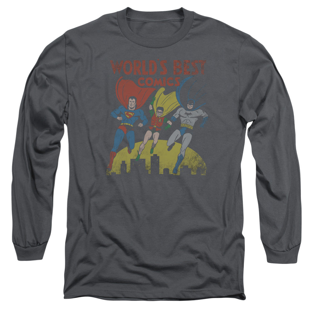 Justice League Worlds Best Mens Long Sleeve Shirt Charcoal