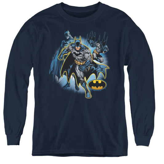 Justice League Batman Collage Long Sleeve Kids Youth T Shirt Navy Blue