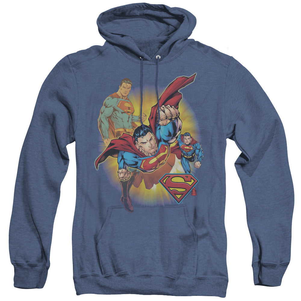 Justice League Superman Collage Heather Mens Hoodie Royal Blue