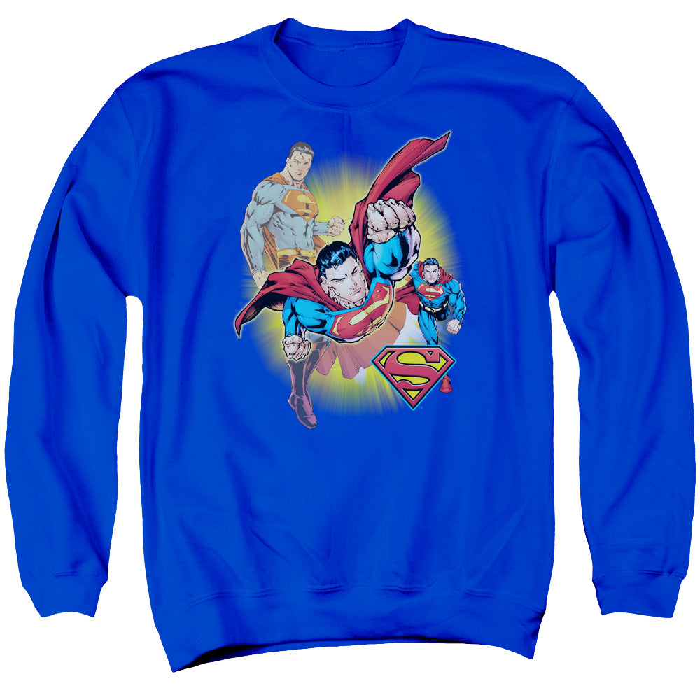 Justice League Superman Collage Mens Crewneck Sweatshirt Royal Blue