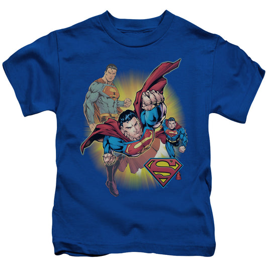 Justice League Superman Collage Juvenile Kids Youth T Shirt Royal Blue 